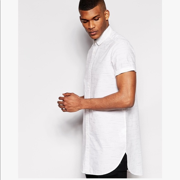 longline dress shirt mens Cutter & Buck Skyline Epic Confidence Recycled Pinstripe Mens Long Sleeve Dress Shirt - Tour Blue/White